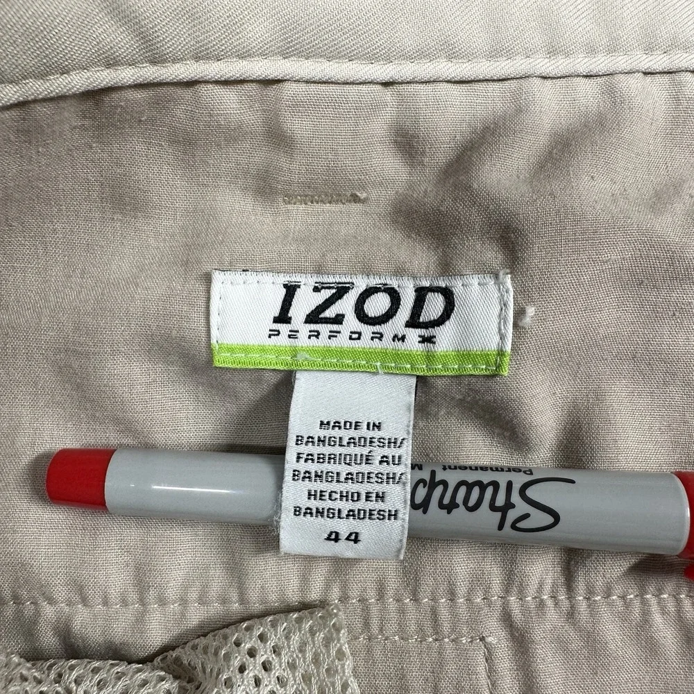 IZOD PerformX Golf Shorts Mens 44 Beige‎ Stretch Lightweight Zip Pocket